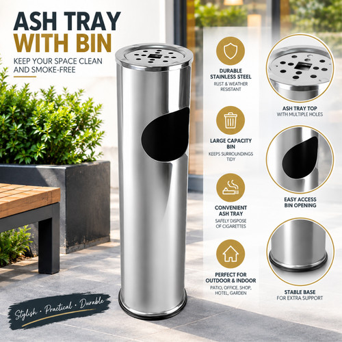 Ashtray bin standing stainless - ashtray,